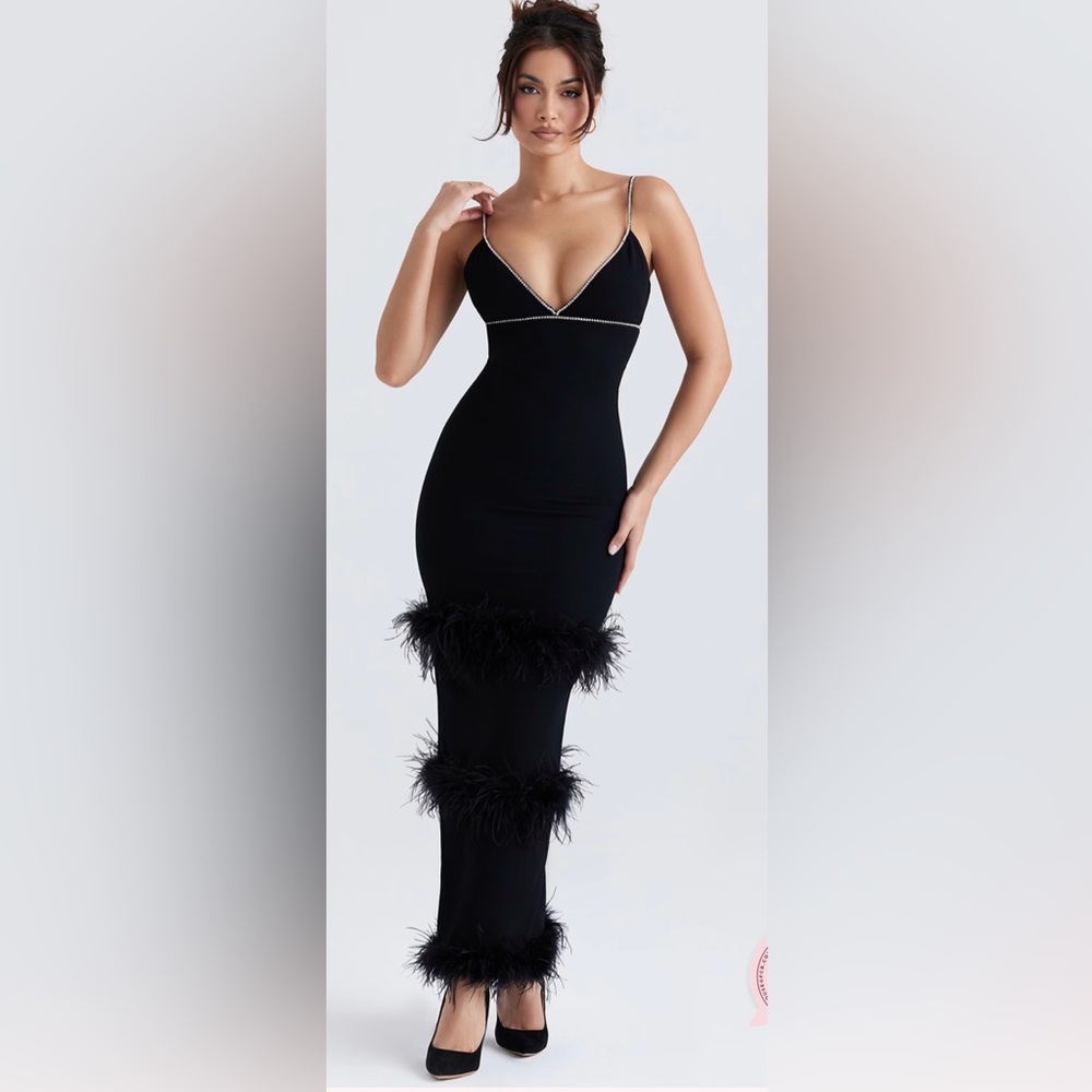 House of CB Black Maxi Dress Corset Satin Formal Gown Size Small